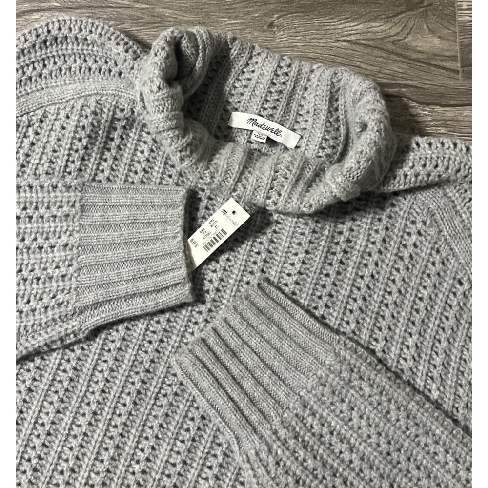 Madewell Pointelle-Stitch Merino Wool MockNeck Light Gray Sweater SZ XS NWT $118